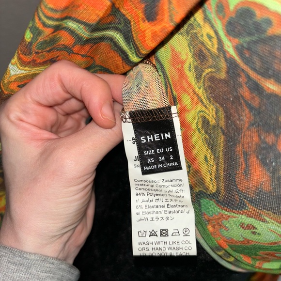 Shein multi-coloured sheer tie-front top with bell sleeves XS - Picture 8 of 8